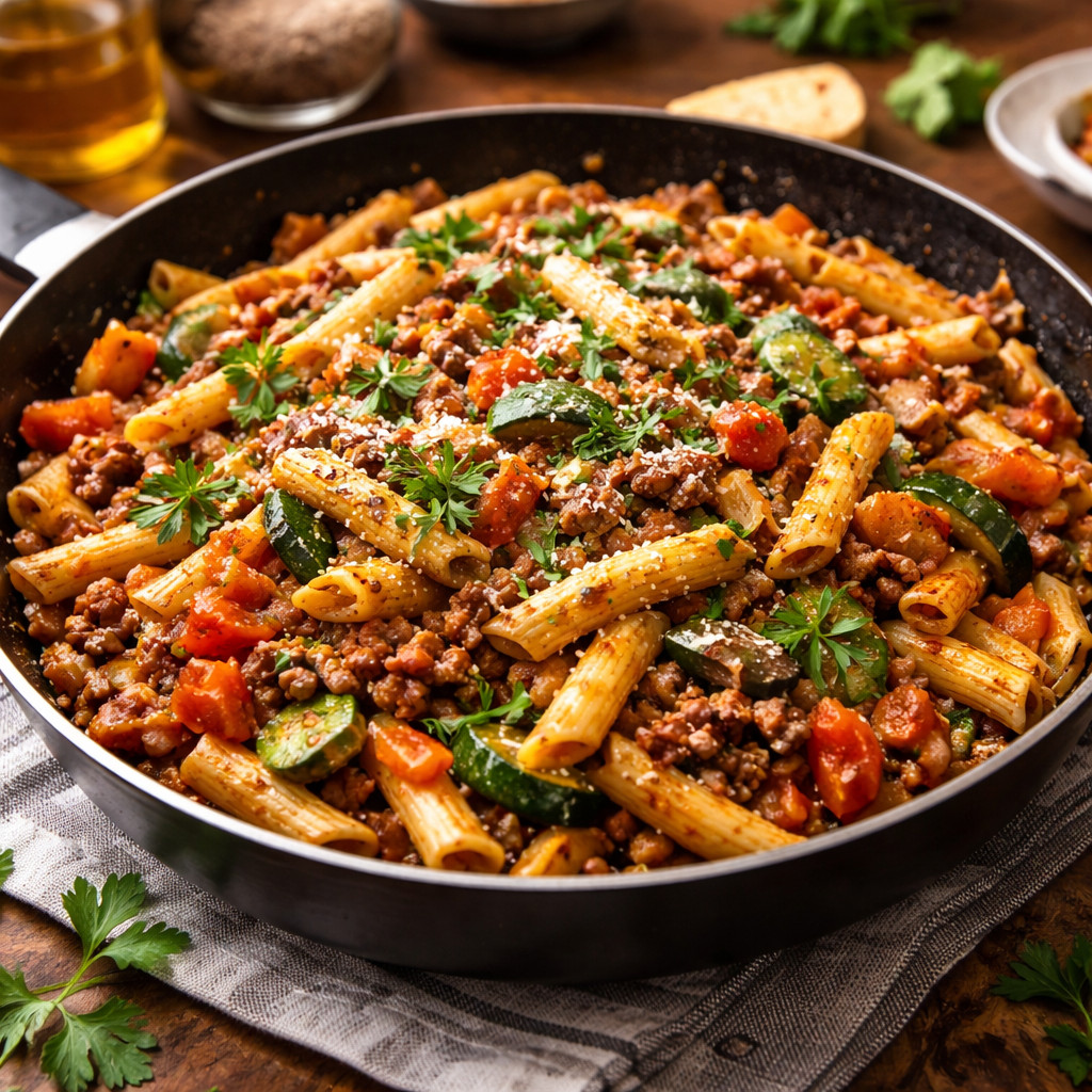 Pasta with Vegetables and Ground Meat