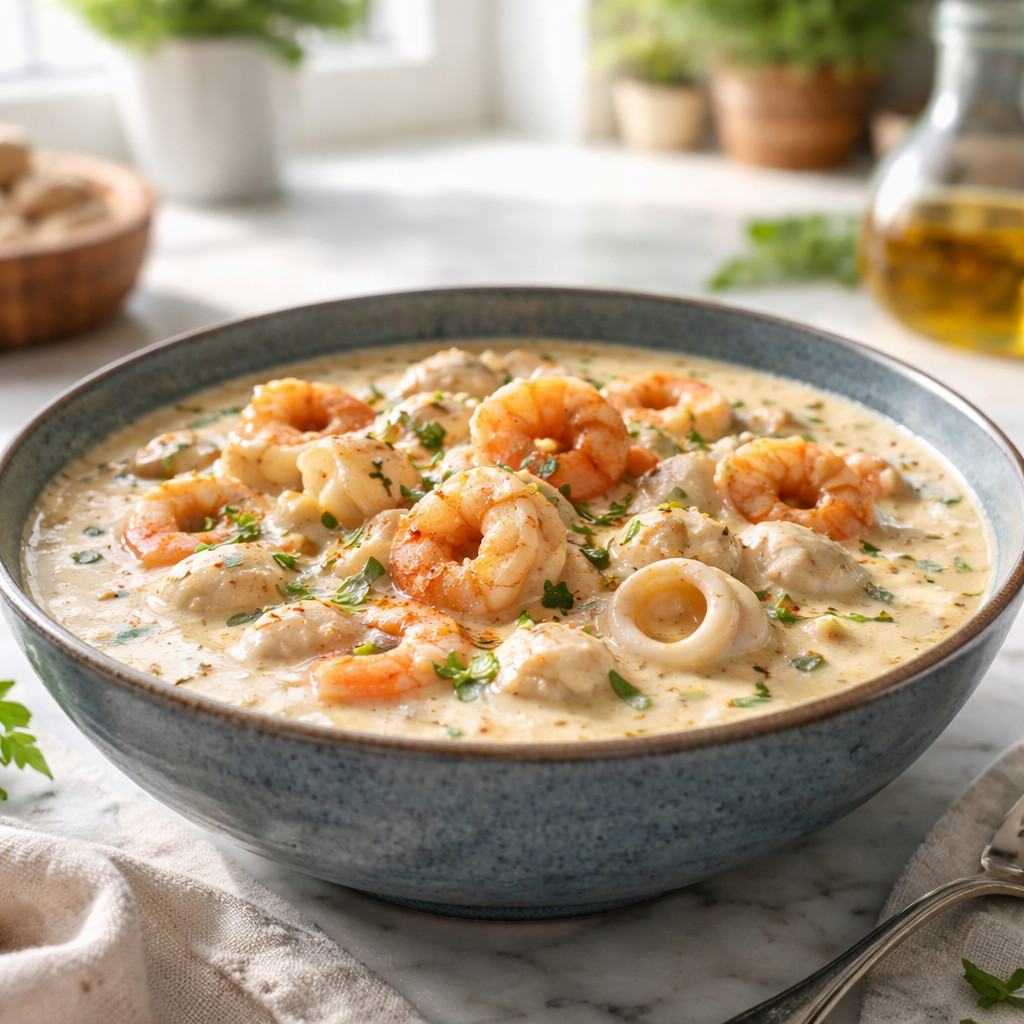 Soupe de fruits de mer à la crème