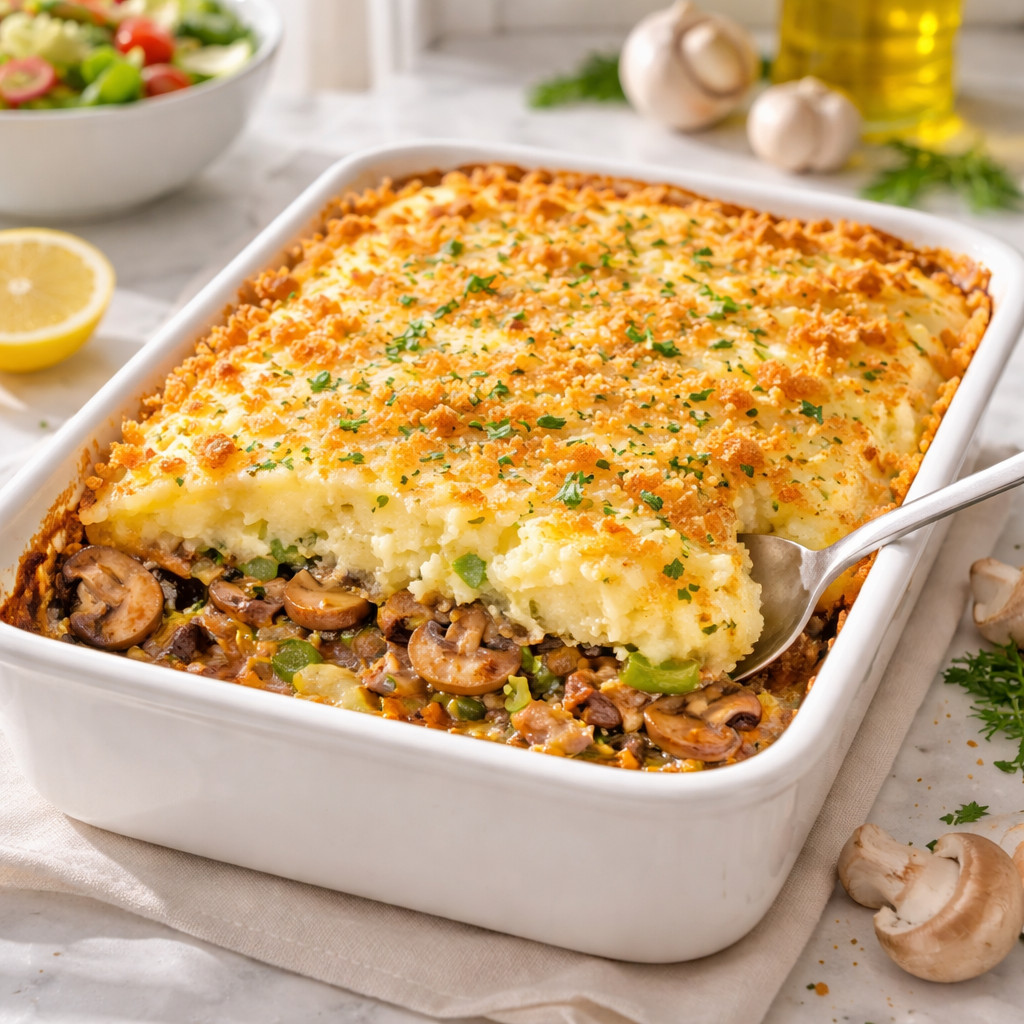 Gratin de pommes de terre écrasées aux champignons