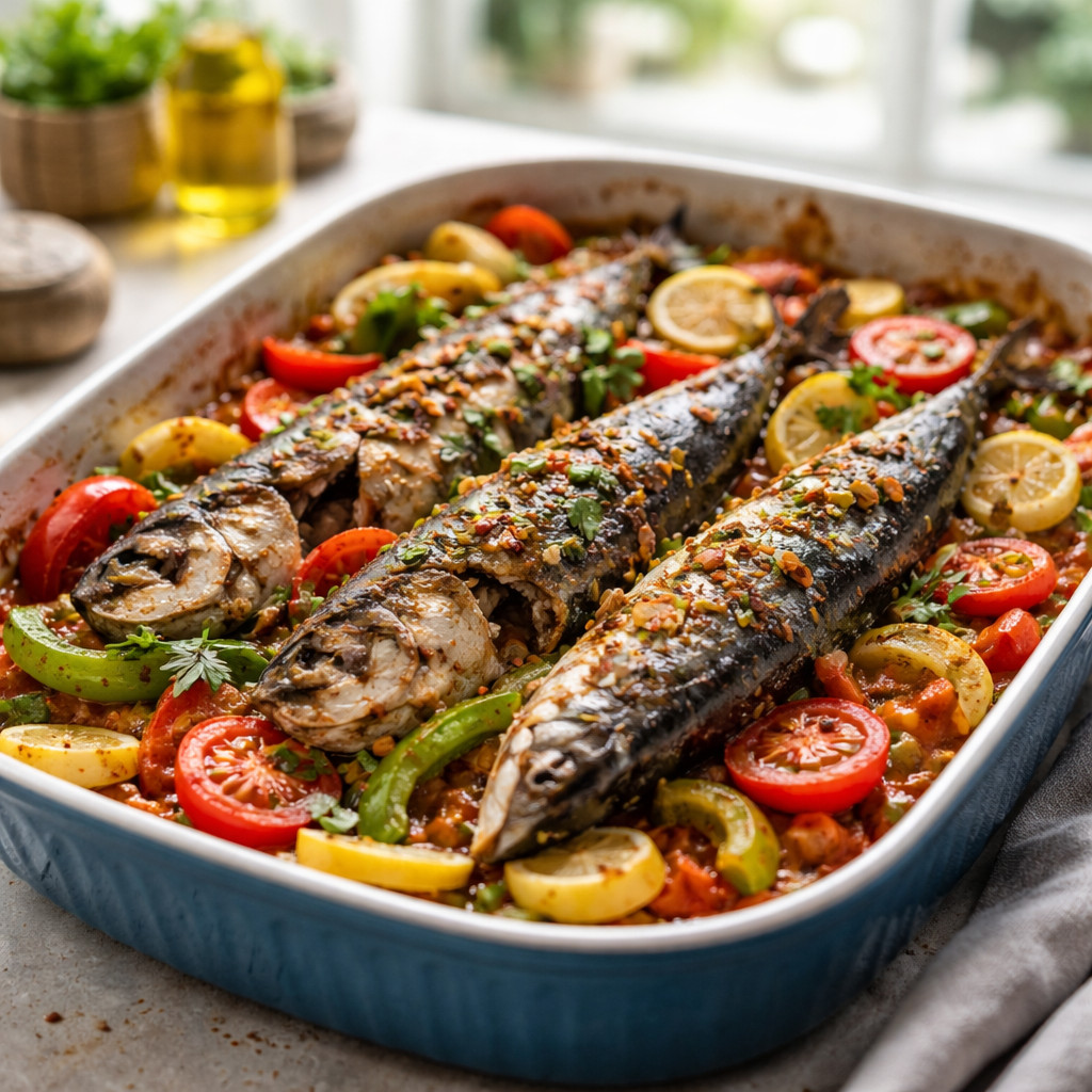 Plat de poisson aux légumes et citron au four
