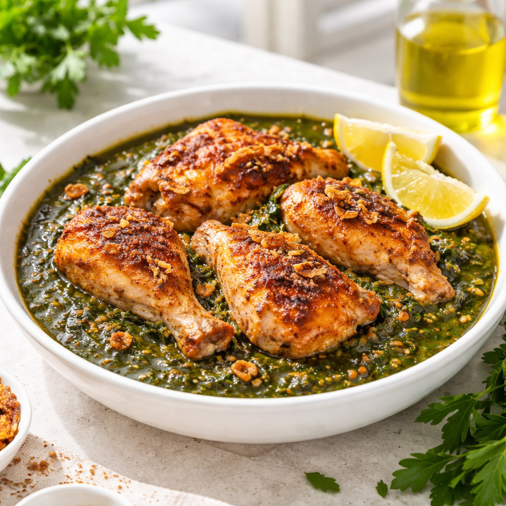 Mloukhia with Roasted Chicken