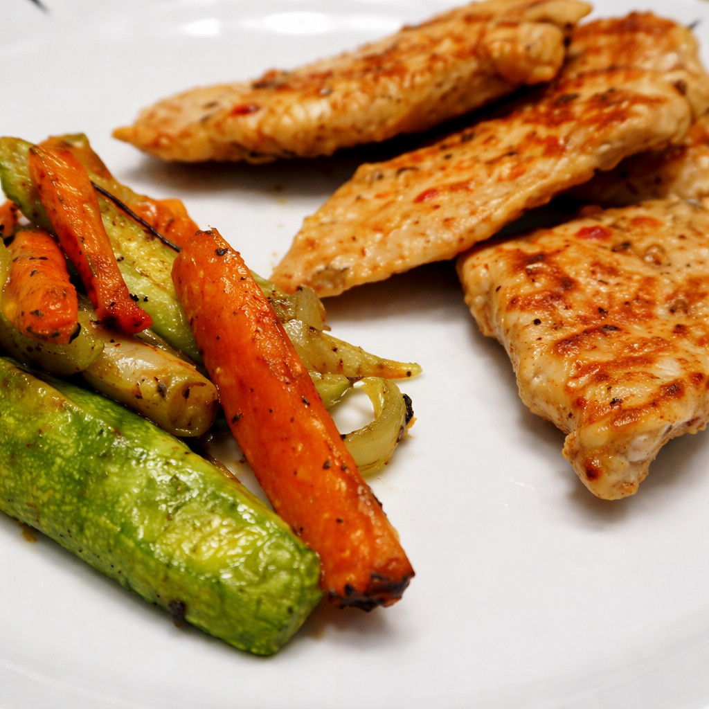 Grilled Chicken Steak with Special Marinade and Sautéed Vegetables