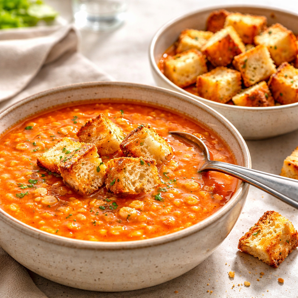 Soupe de flocons d'avoine avec du pain grillé