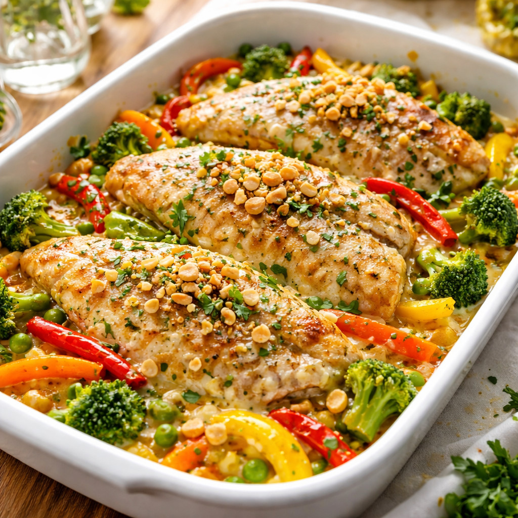 Fish Fillet with Vegetables and Cheese Sauce