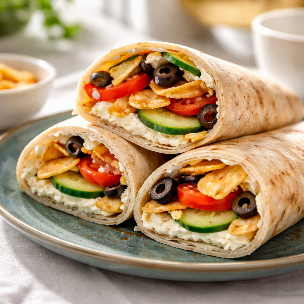 Sandwich with Labneh, Vegetables, and Chips