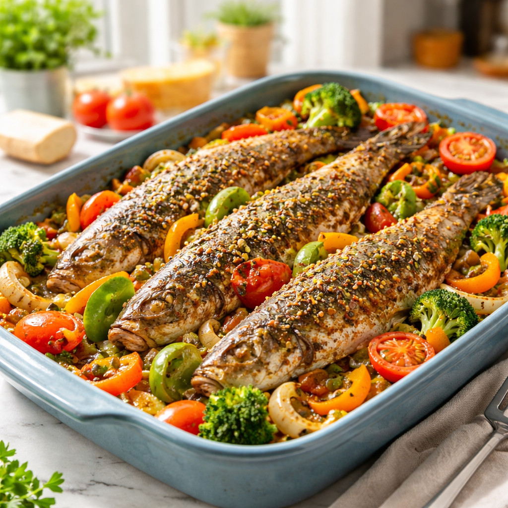 Plat de poisson bouri aux légumes