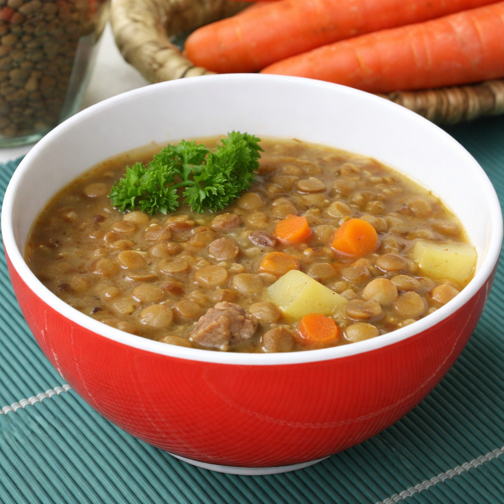 شوربة العدس مع مكعبات بطاطس