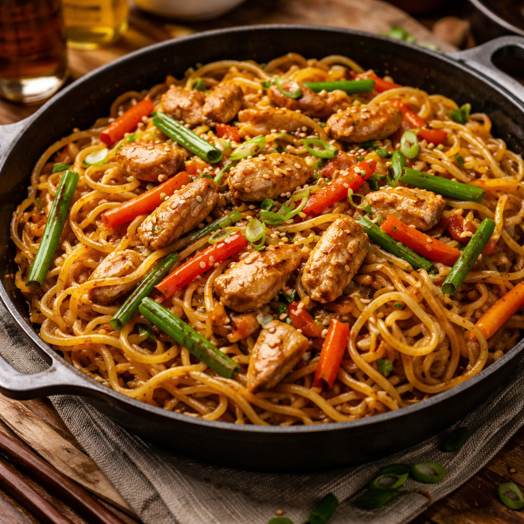 Poulet chinois aux légumes et pâtes