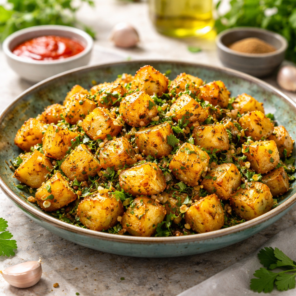 Garlic and Fresh Coriander Potatoes