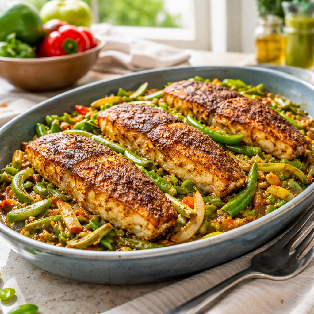 Hamour Fish with Green Pepper