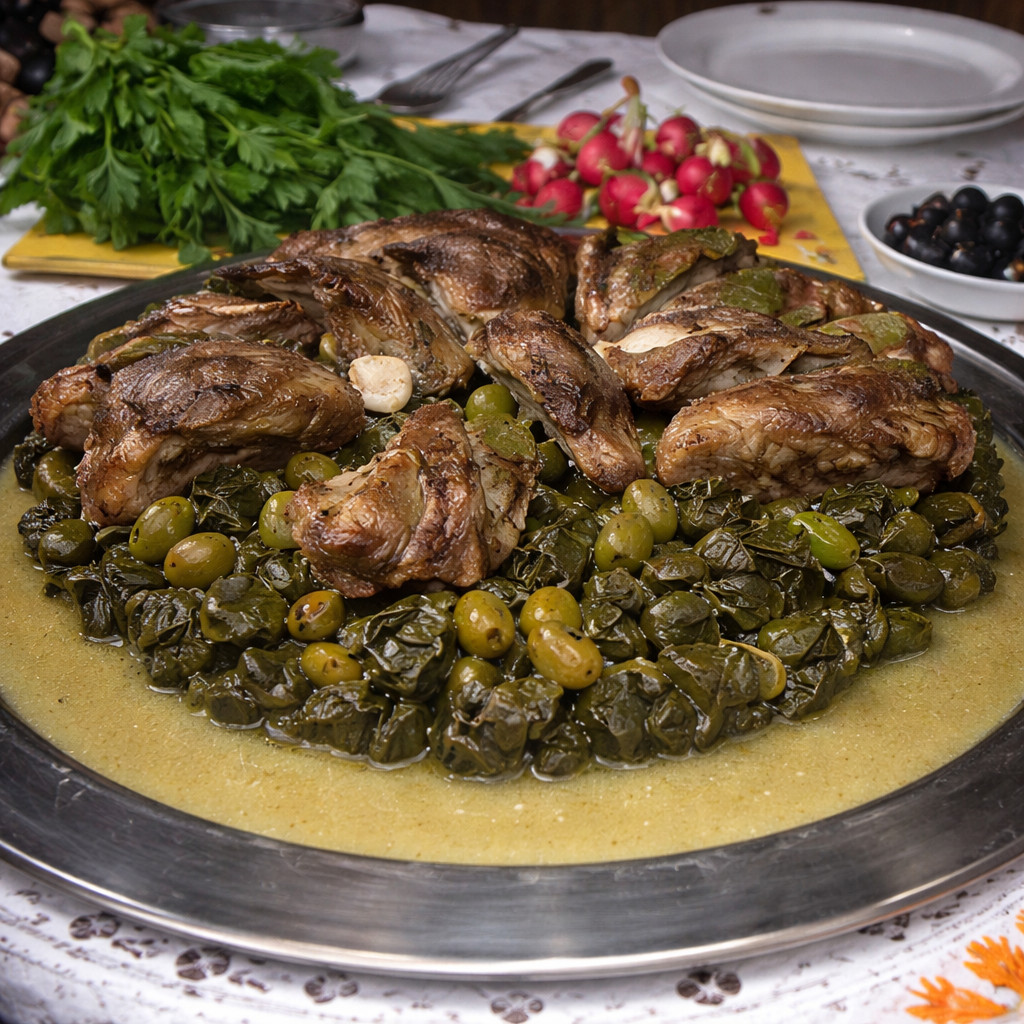 Stuffed Grape Leaves with Zucchini and Meat Ribs