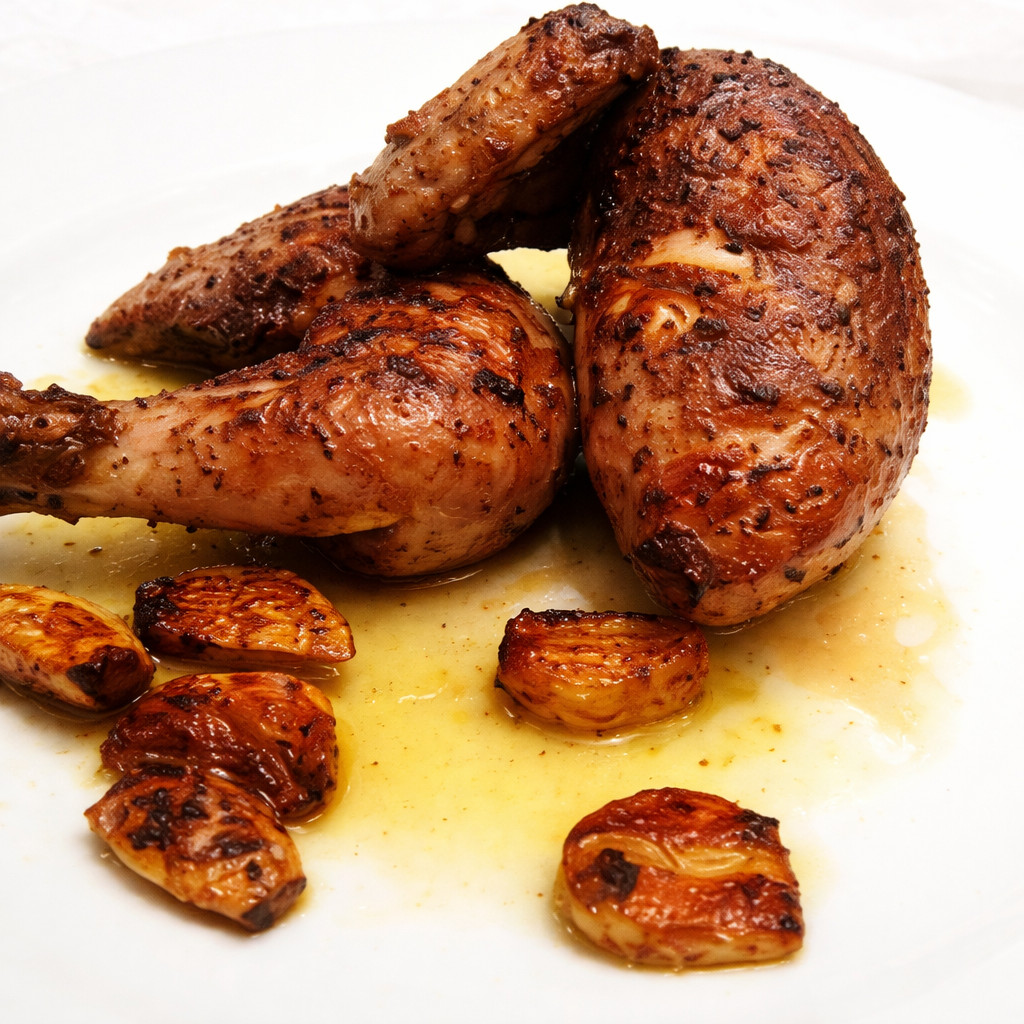 Poulet frit à l'ail et à l'huile d'olive