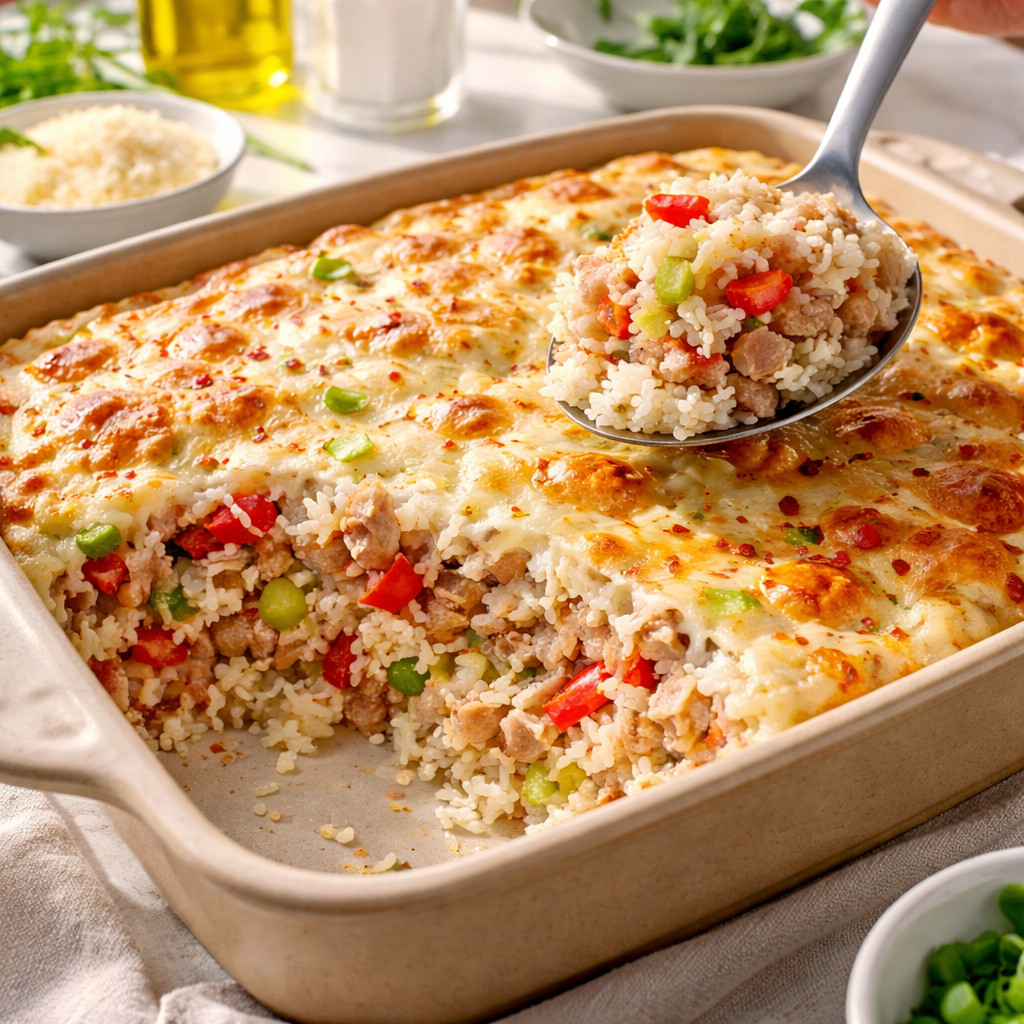 صينية الأرز بالتونا والكريما