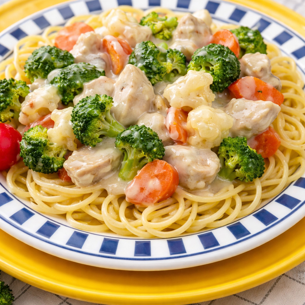 Pasta with Vegetables and White Sauce