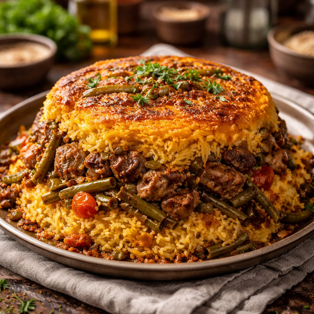 مقلوبة اللوبياء مع الارز الايرانية