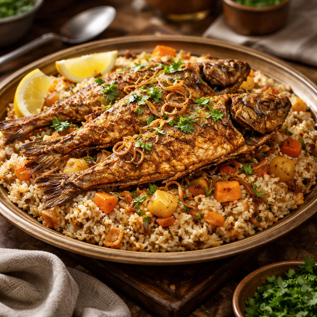 Riz avec poisson frit