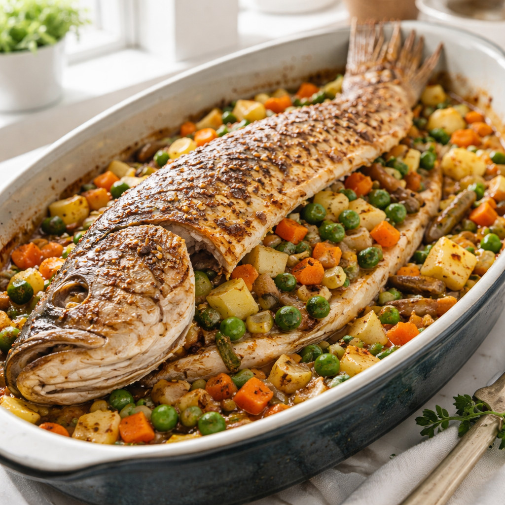 Grilled Fish Stuffed with Vegetables