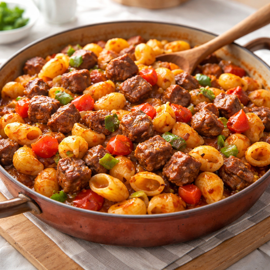 Pasta with Meat Cubes