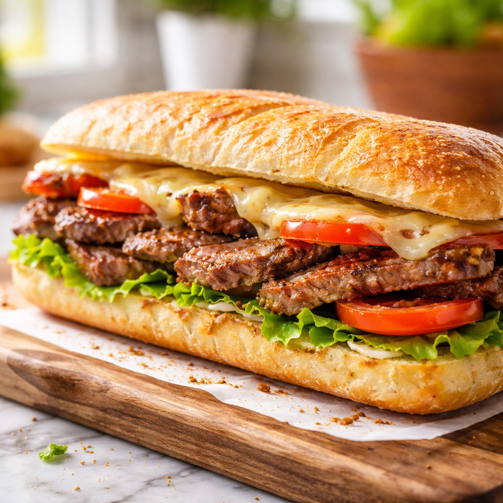 Grilled Beef Steak Sandwich with Ciabatta Bread