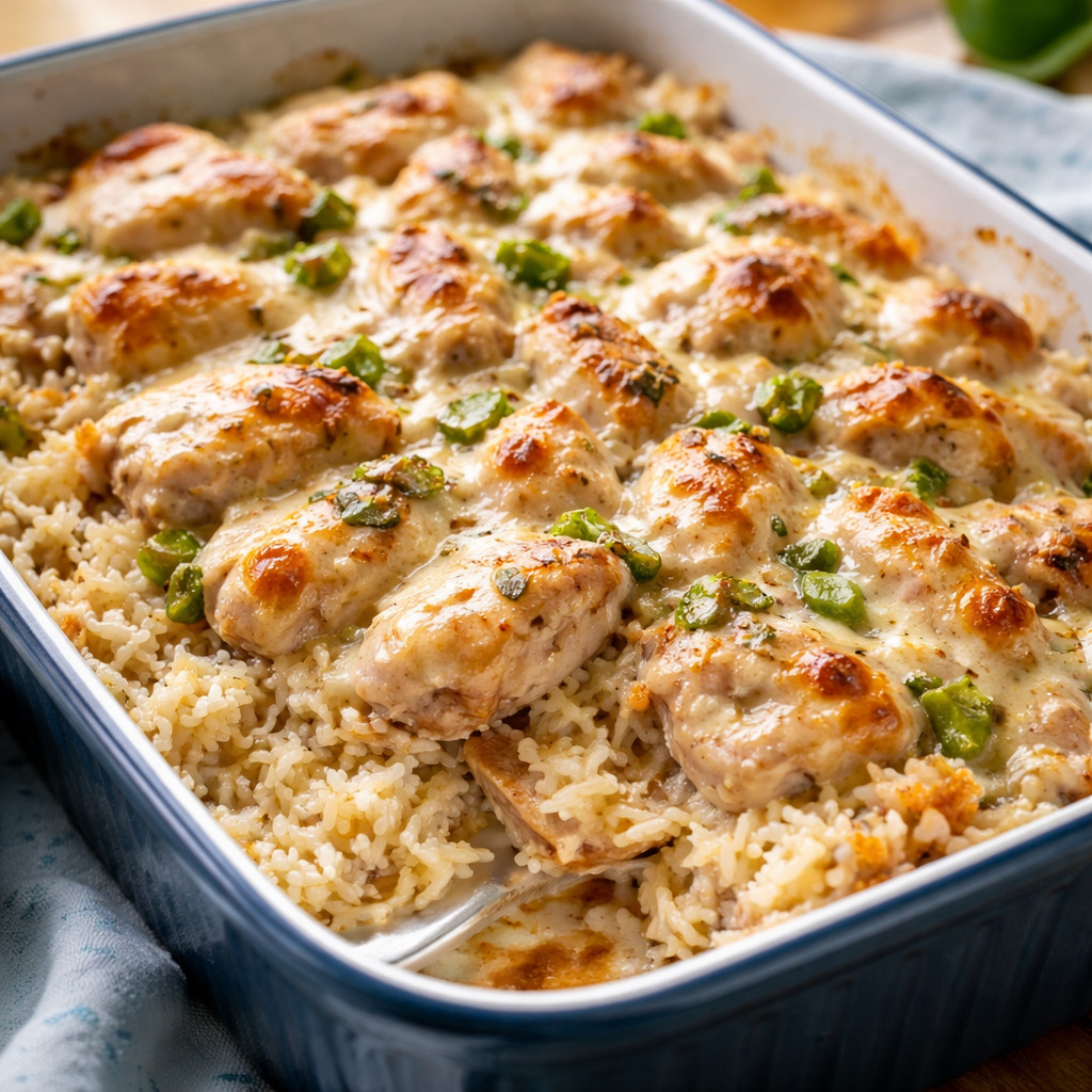 Rice Casserole with Chicken and White Sauce