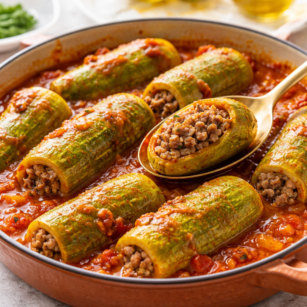 محشي كوسى بصلصة الطماطم
