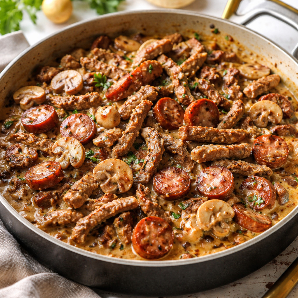 Meat with Sausage and Mushrooms