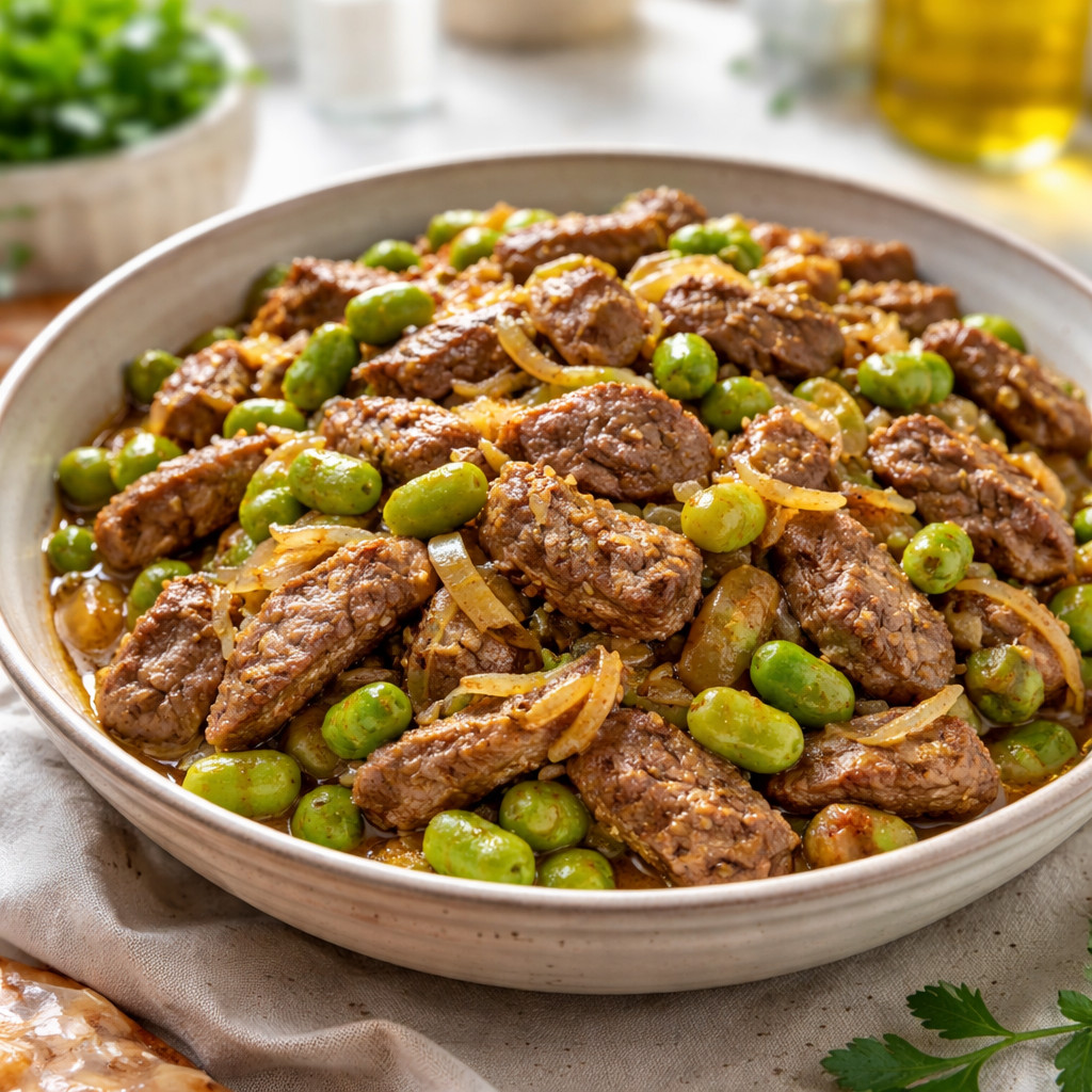 Beef Steaks with Fava Beans