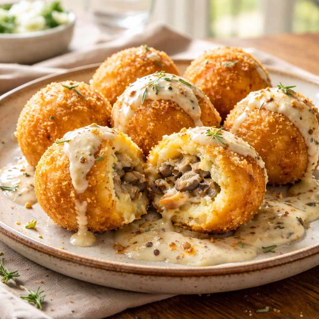 Boulettes de pommes de terre farcies aux champignons et au fromage
