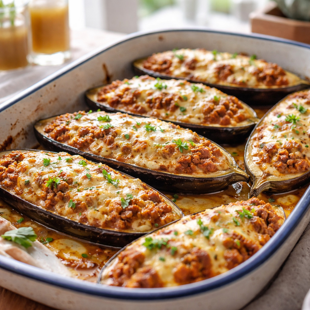 Eggplant Boats with White Sauce
