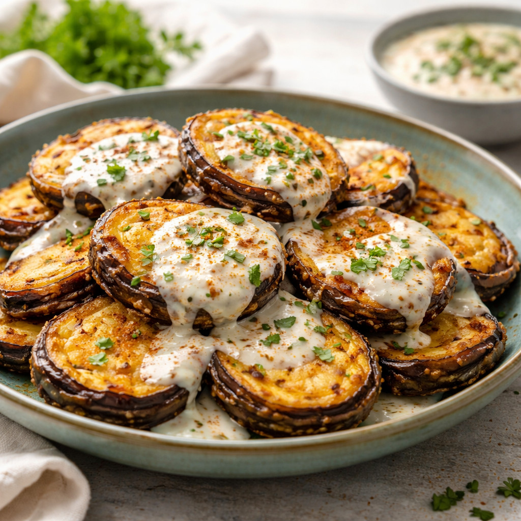 Galettes d'aubergine avec sauce au yaourt
