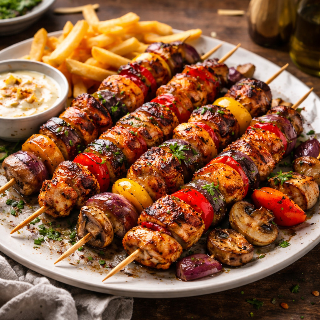 Brochettes de poulet grillées avec des légumes