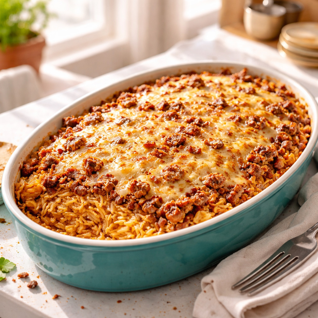 Bird's Tongue Pasta with Ground Meat Baked in the Oven