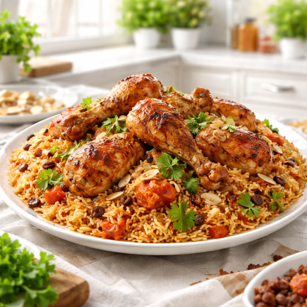 Kabsa de poulet avec riz et tomates