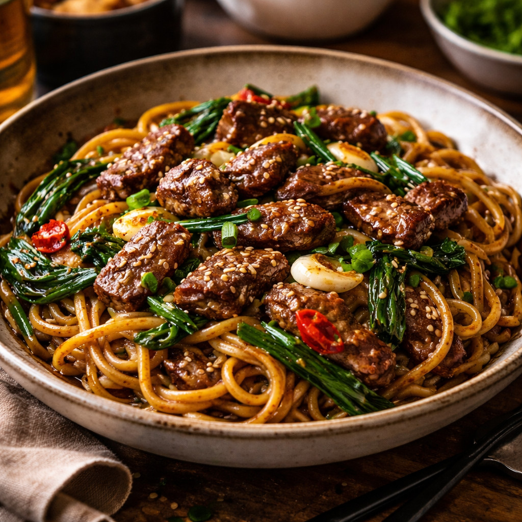 Fried Noodles with Lamb, Garlic, and Pepper