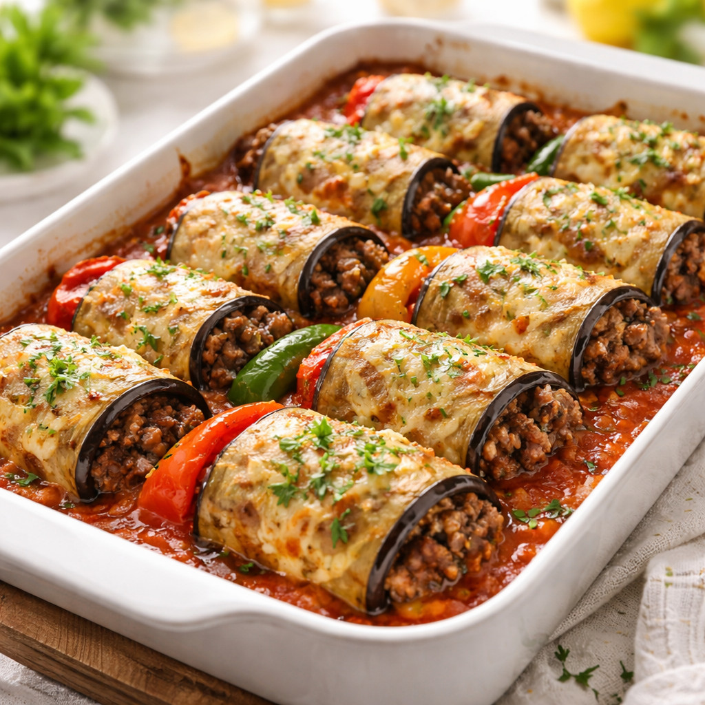 Roulés d'aubergine à la viande hachée
