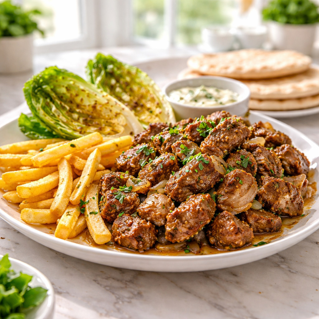Viande épicée avec des pommes de terre frites