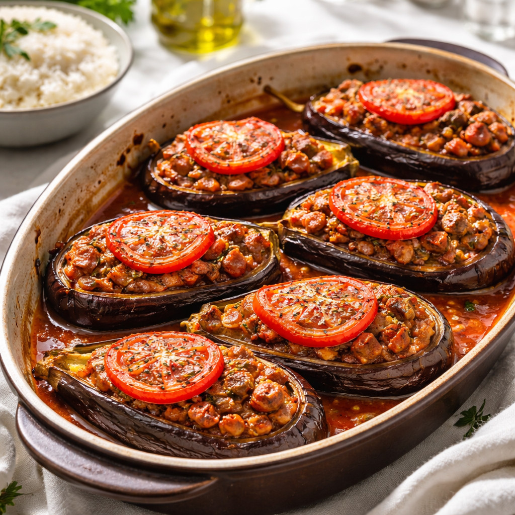 Aubergine farcie à la viande d'agneau et à la tomate
