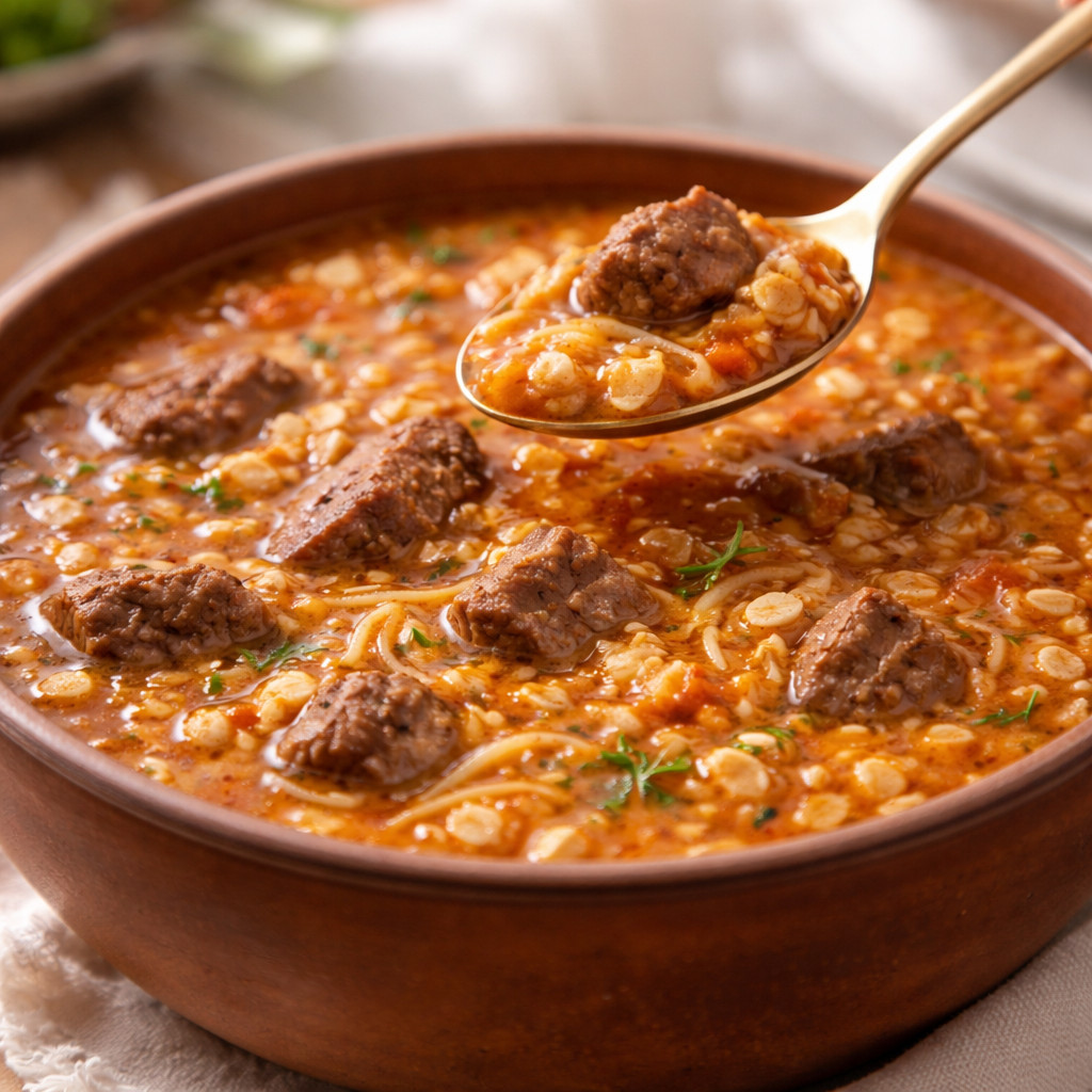 Oatmeal Soup with Meat and Vermicelli