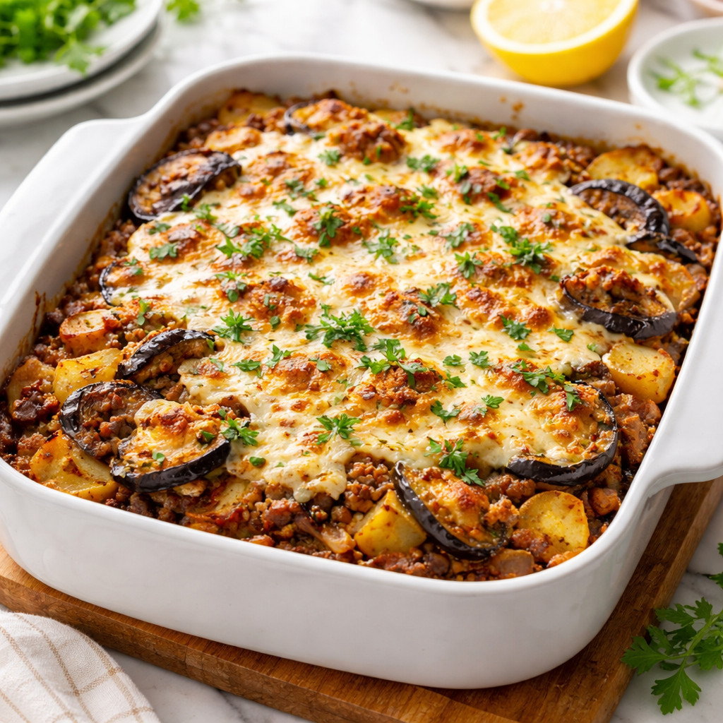 Moussaka d'aubergine au fromage et à la crème
