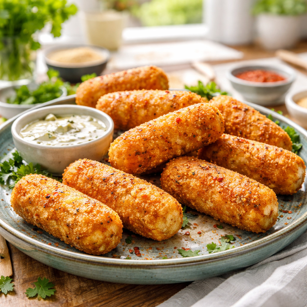 Bâtonnets de pommes de terre avec du poisson ou des croquettes