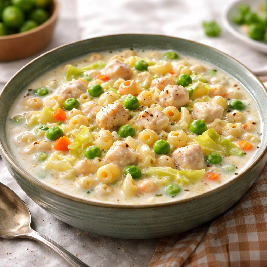 Soupe de pâtes aux légumes et au lait