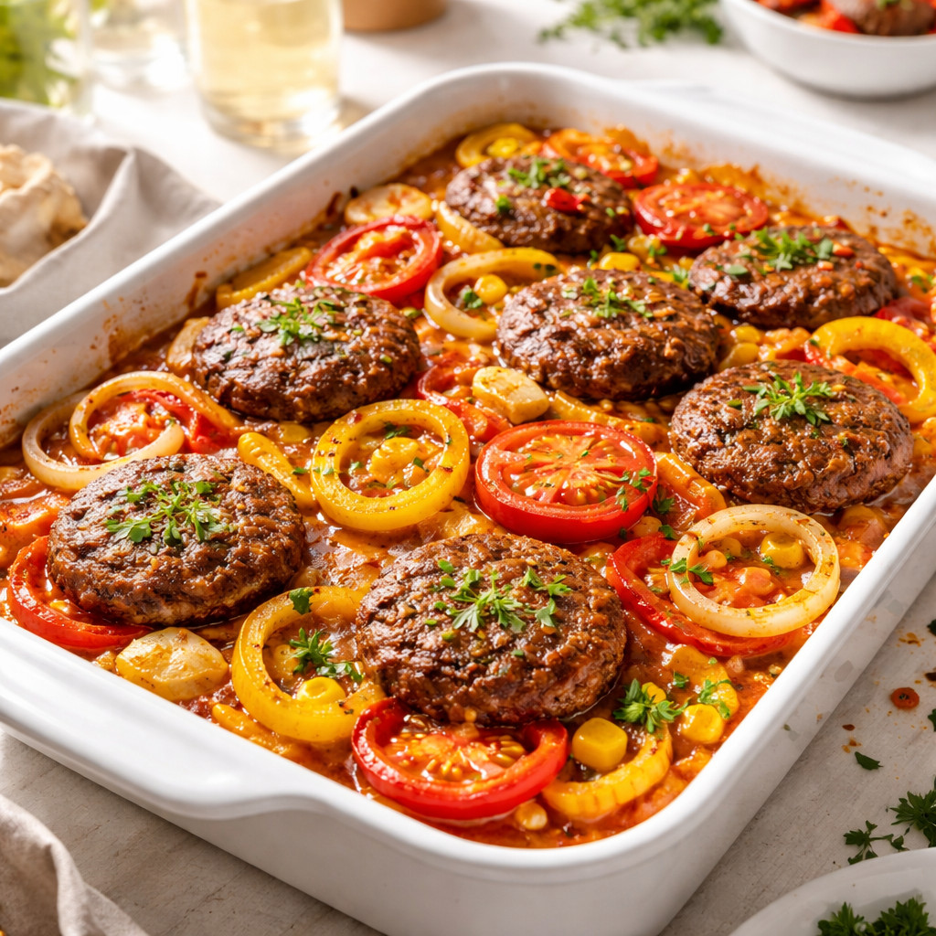 Hamburger with Vegetables in Tray