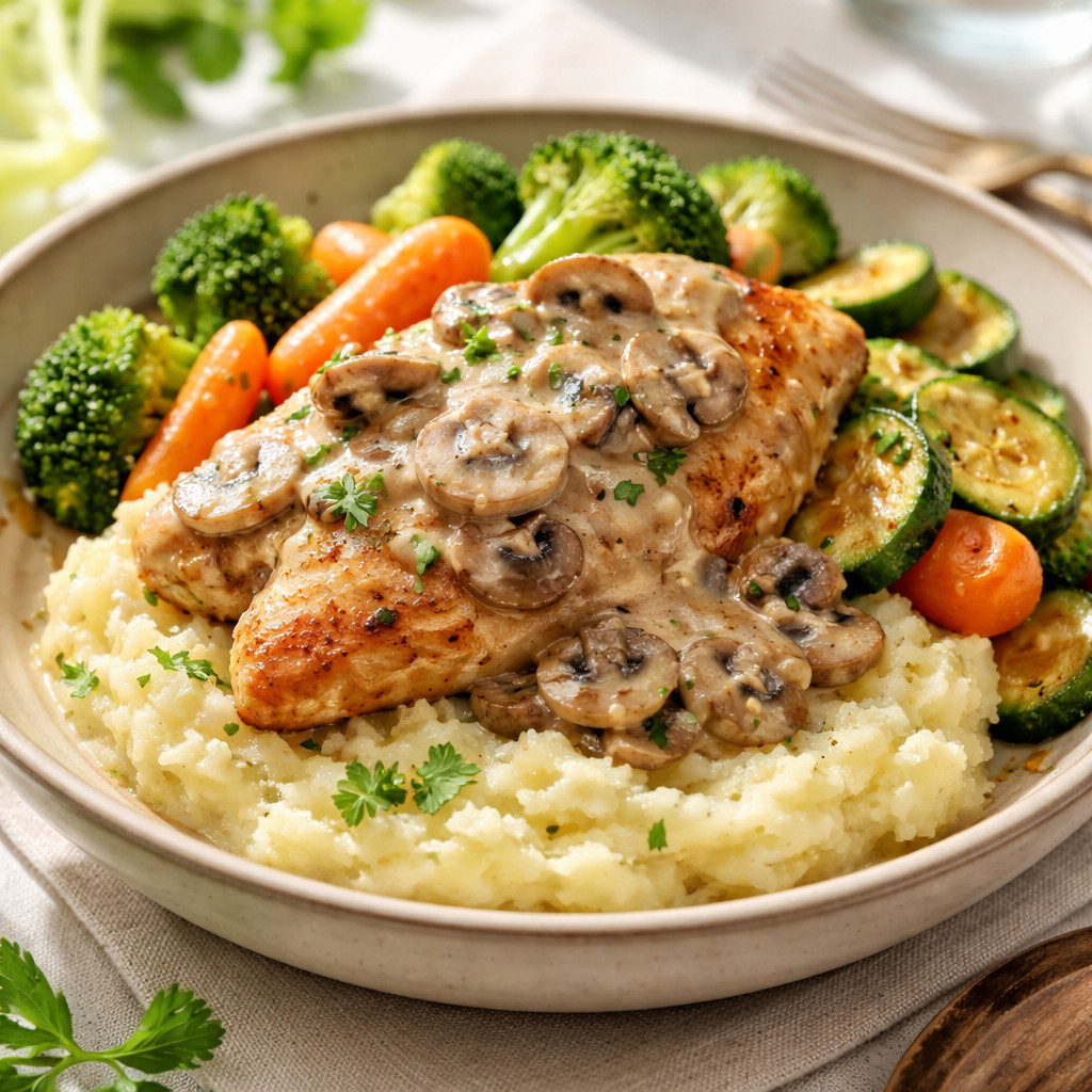 Chicken with Mushroom Sauce and Mashed Potatoes