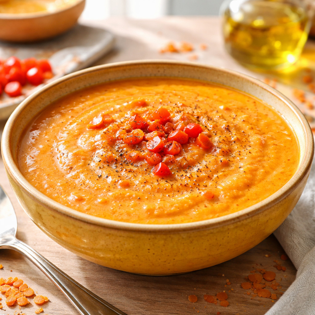 شوربة العدس الاحمر بالبطاطا والجزر