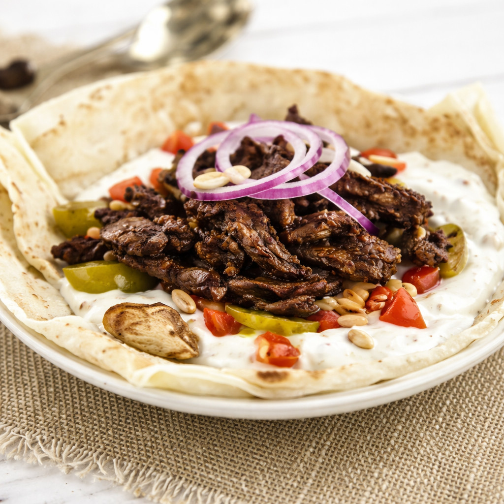 Lamb Slices with Yogurt and Cucumber Sauce