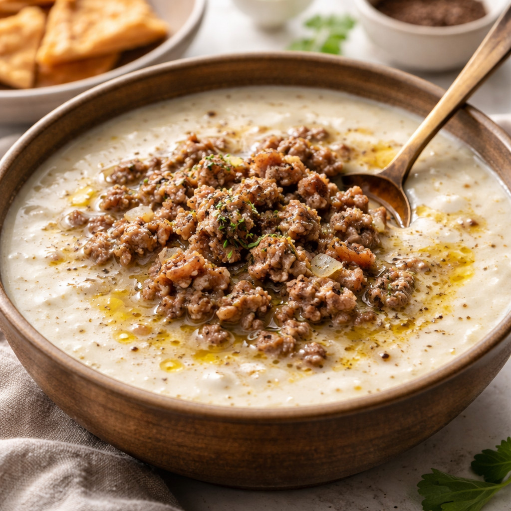 شوربة كشكه باللحمة المفروم