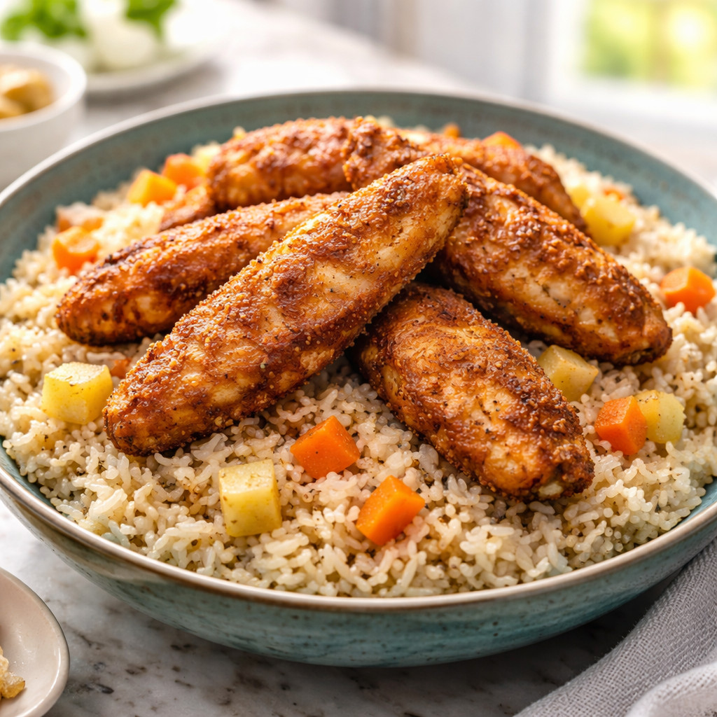Riz avec poisson frit