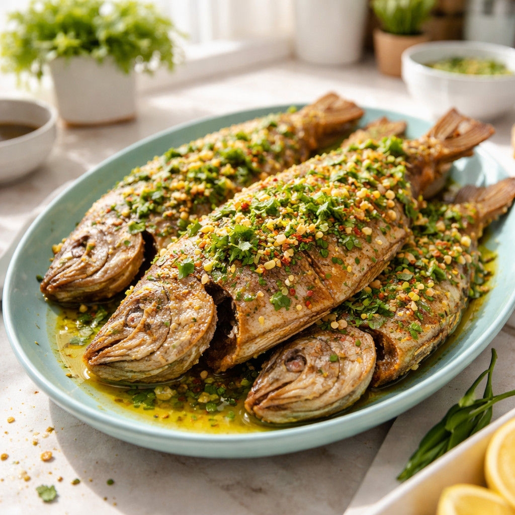 Fried Fish with Garlic and Lemon