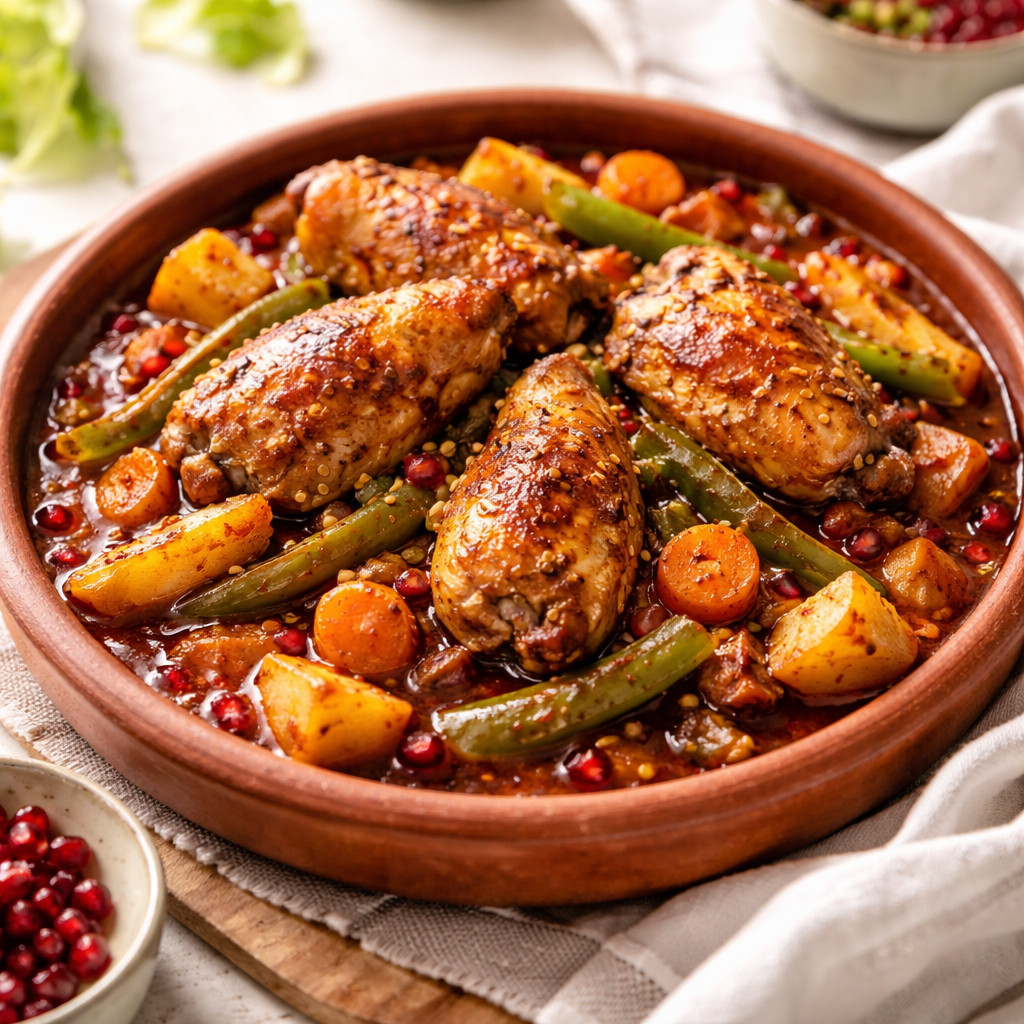 Chicken Tagine with Vegetables and Pomegranate Molasses
