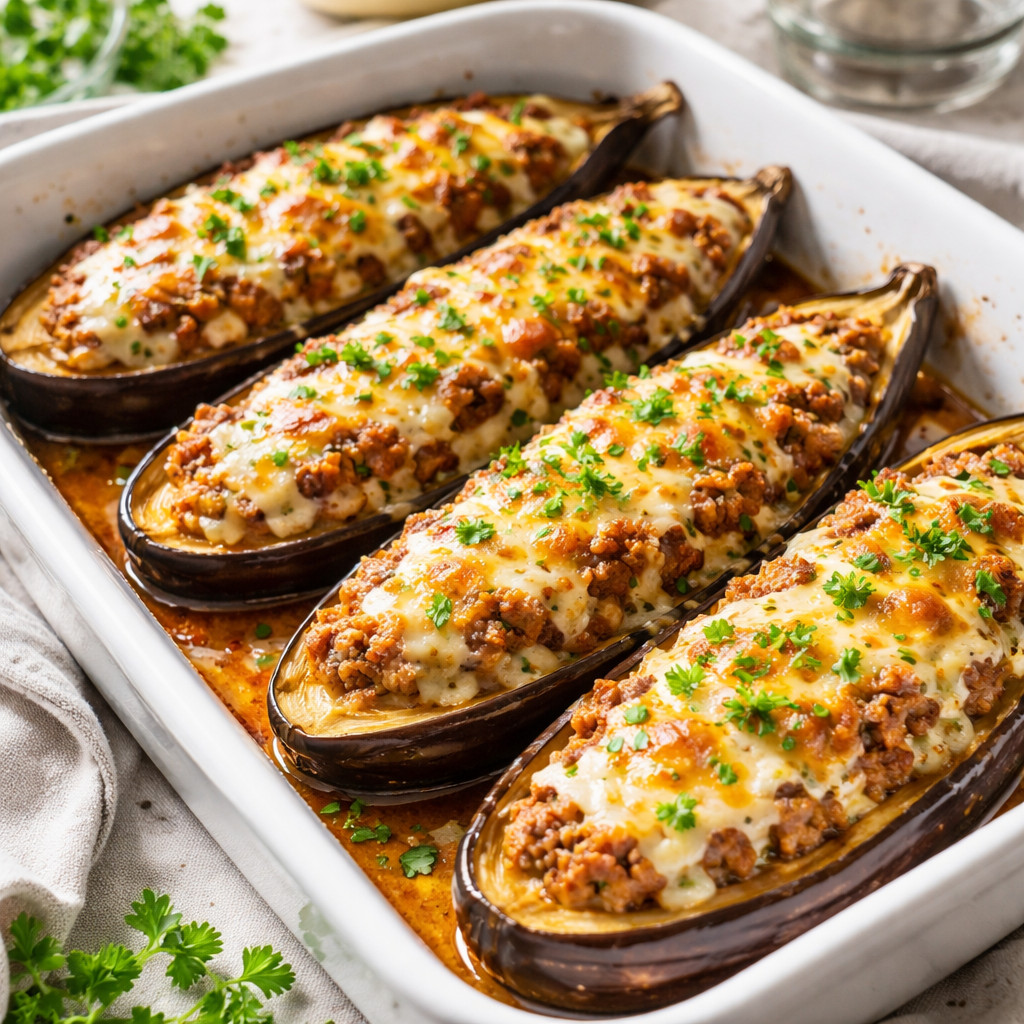 Eggplant Boats with White Sauce